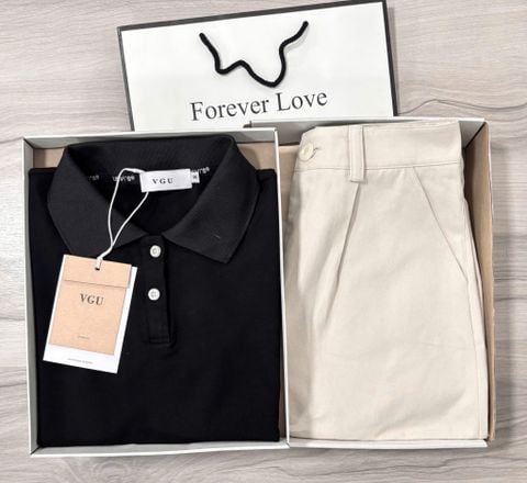 VGU9638 SET ÁO POLO ĐEN, QUẦN SHORT ( ko kèm nịt )