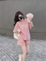 TQ4029-Set thun áo in chữ, quần short Hồng