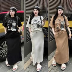 TQ4026-Set áo thun in hình, CV dài Trắng