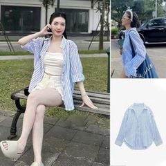 TQ4033-Áo sơ mi cổ V kẻ Trắng