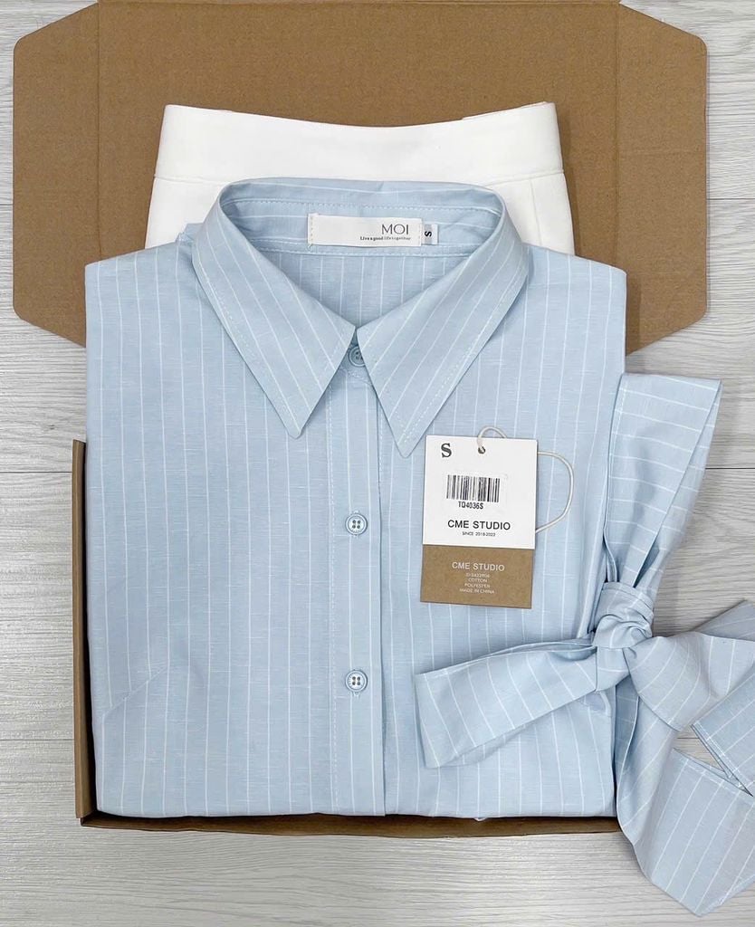TQ4036 SET ÁO SƠMI XANH NƠ EO, QUẦN SHORT