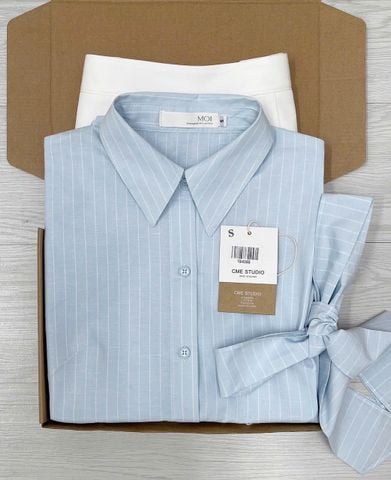 TQ4036 SET ÁO SƠMI XANH NƠ EO, QUẦN SHORT