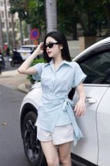 TQ4036 SET ÁO SƠMI XANH NƠ EO, QUẦN SHORT