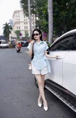 TQ4036 SET ÁO SƠMI XANH NƠ EO, QUẦN SHORT