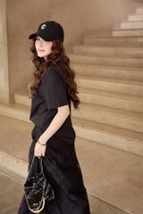 VGU9661 - Set Áo Thun Trơn + Chân Váy Ren ĐEN
