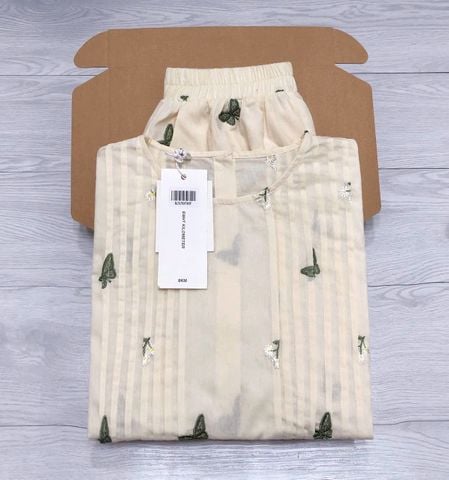KS5058 SET ÁO HOA BƯỚM THÊU QUẦN SHORT (KEM)