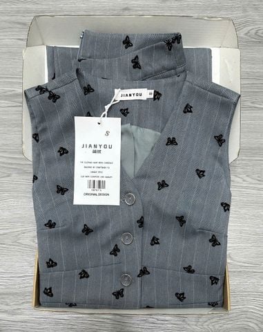TB7837 SET GILE THÊU BƯỚM QUẦN DÀI (XÁM)