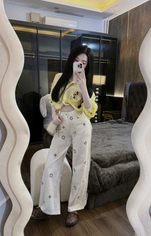 LEN1189-Quần Jean thêu họa tiết LV Trắng (quần lẻ)