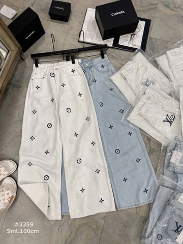 LEN1190-Quần Jean thêu họa tiết LV Xanh (quần lẻ)