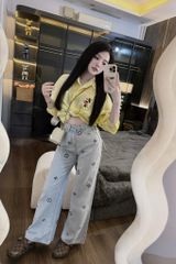 LEN1190-Quần Jean thêu họa tiết LV Xanh (quần lẻ)