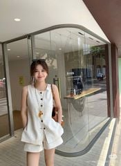 VRA0479-Set áo sát nách, quần short Kem