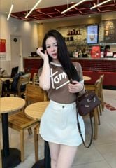 VGU9732-Set áo thun nâu in chữ, CV ngắn Trắng