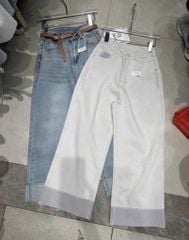 VGU9739 - Quần Jean Gấp Gấu Màu KEM