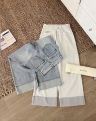 VGU9739 - Quần Jean Gấp Gấu Màu KEM