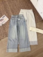 VGU9739 - Quần Jean Gấp Gấu Màu KEM