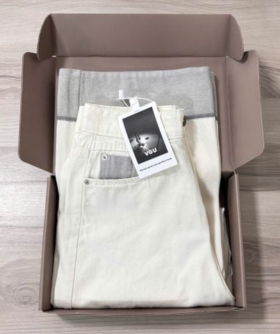 VGU9739 - Quần Jean Gấp Gấu Màu KEM