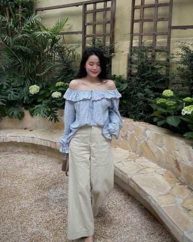 LEN1399 ÁO HOA NHÍ CỔ BÈO (XANH)