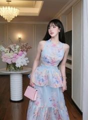 VGU9762 ĐẦM HOA MAXY ( XANH )