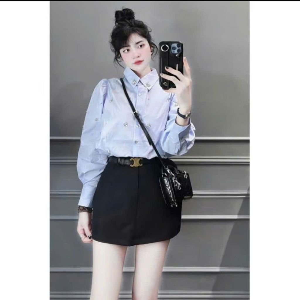 LEN1451 CHÂN VÁY QC NGẮN + NỊT (ĐEN)