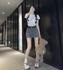 LEN1452 CHÂN VÁY QC NGẮN + NỊT (XÁM)