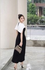 VGU9748 ĐẦM ĐEN CỔ CHOÀNG TAG BƯỚM