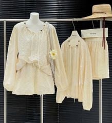 VRA0494-Set xô thêu CC, áo kiểu tay dài + quần short