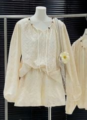 VRA0494-Set xô thêu CC, áo kiểu tay dài + quần short