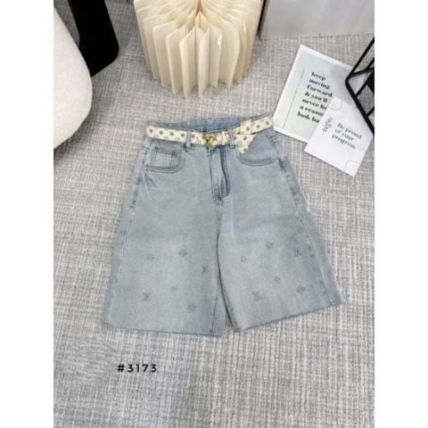 LEN1706 QUẦN JEAN LV LỬNG THÊU + NỊT (XANH)