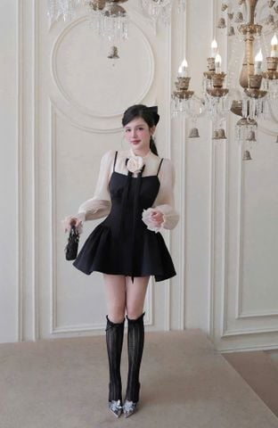 VGU9793 SET ÁO TƠ PHỐI HOA + ĐẦM YẾM