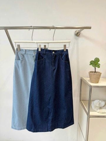 TB7877 - Chân Váy JEAN Xẻ Sau Xanh Đậm