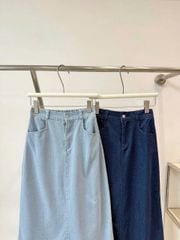 TB7877 - Chân Váy JEAN Xẻ Sau Xanh Đậm