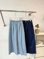 TB7877 - Chân Váy JEAN Xẻ Sau Xanh Đậm