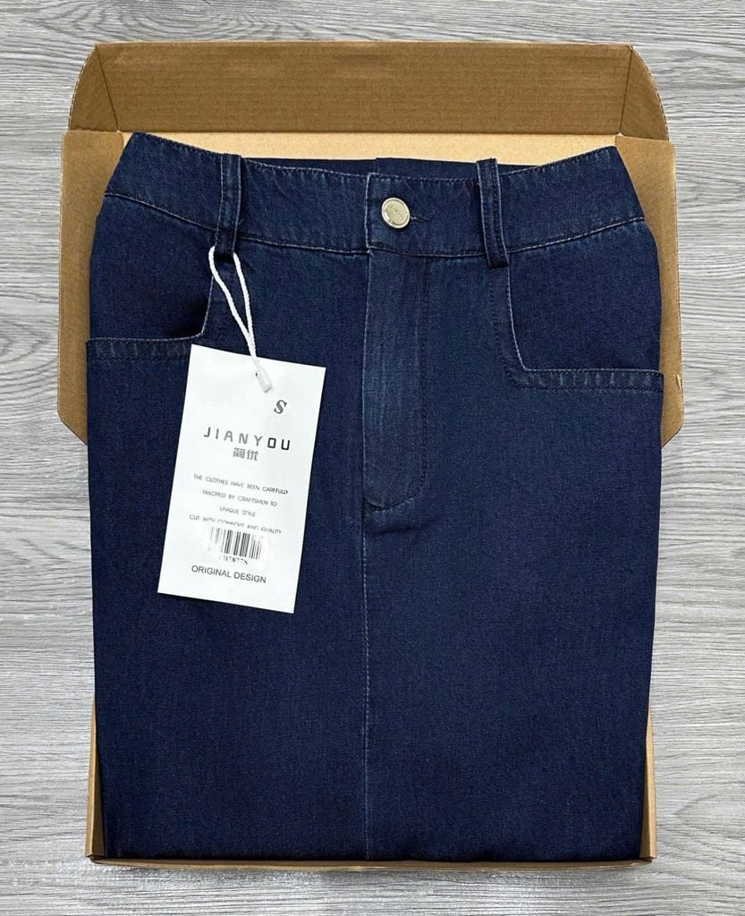 TB7877 - Chân Váy JEAN Xẻ Sau Xanh Đậm