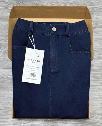 TB7877 - Chân Váy JEAN Xẻ Sau Xanh Đậm