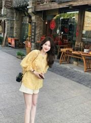 VRA0500 - Set Áo Tay Bồng Thêu-Quần Short Trắng