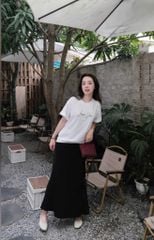 VRA0499 - Set Áo Thun Trắng - Chân Váy Dài Đen