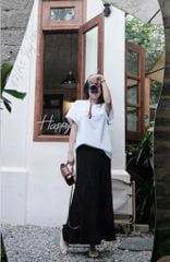 VRA0499 - Set Áo Thun Trắng - Chân Váy Dài Đen