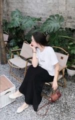 VRA0499 - Set Áo Thun Trắng - Chân Váy Dài Đen