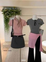 LEN1796 ÁO THUN CỔ TRÒN THÊU CHỮ (XÁM)