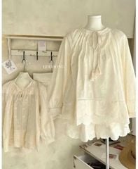 LEN1824 SET ÁO NƠ THÊU NỔI, QUẦN SHORT KEM