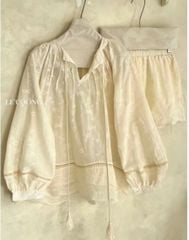 LEN1824 SET ÁO NƠ THÊU NỔI, QUẦN SHORT KEM