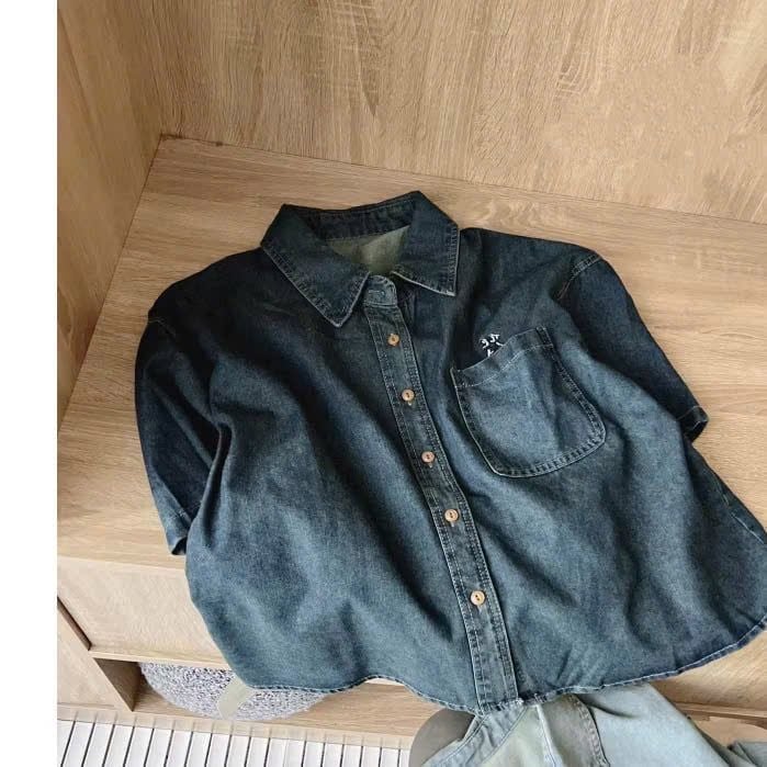 LEN1804 ÁO SƠMI JEAN THÊU (ĐẬM)