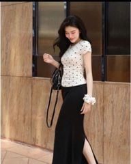 VGU9811-Set áo body họa tiết tim, CV đuôi cá Đen