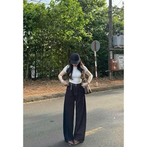 LEN1843 QUẦN JEAN QC + NỊT DA (ĐẬM)