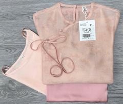 SKY7906 SET ÁO THẮT NƠ NÚT NGỌC, QUẦN DÀI (HỒNG)
