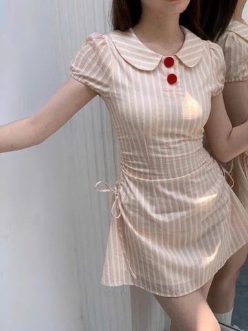 VGU9853 ĐẦM SỌC CỔ SEN RÚT EO