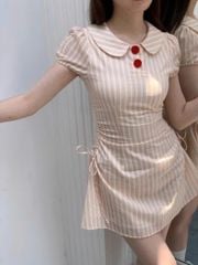 VGU9853 ĐẦM SỌC CỔ SEN RÚT EO