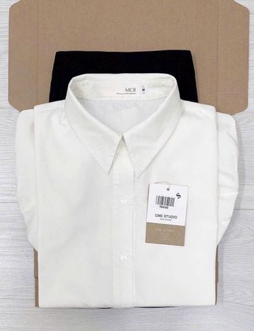 TQ4058-Set áo sơ mi trắng tay bí, CV ngắn Đen