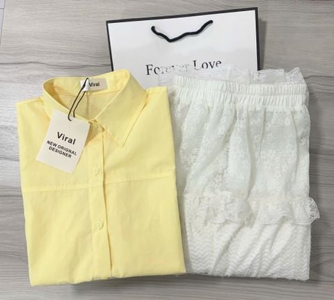 VRA0511 SET ÁO SƠMI VÀNG, CV REN TẦNG