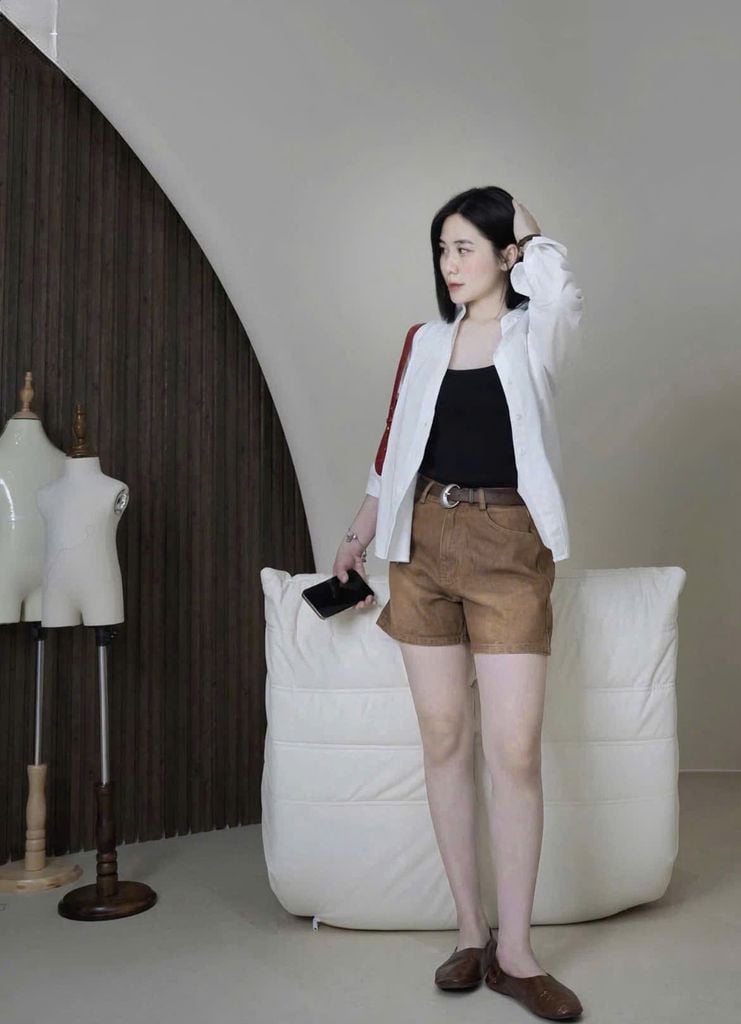 VGU9888-Quần short Jean Nâu (quần lẻ -ko kèm nịt)